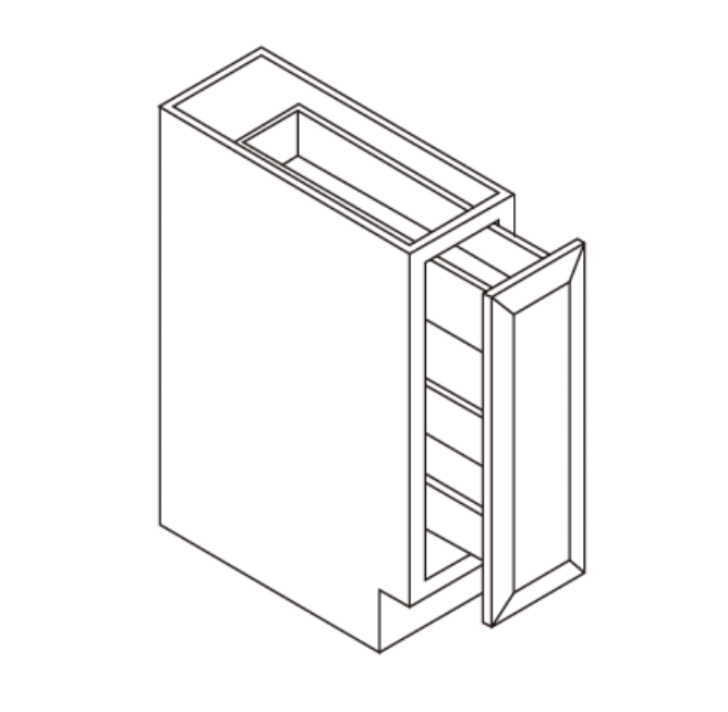 Line drawing of a tall cabinet with shelves and a door.